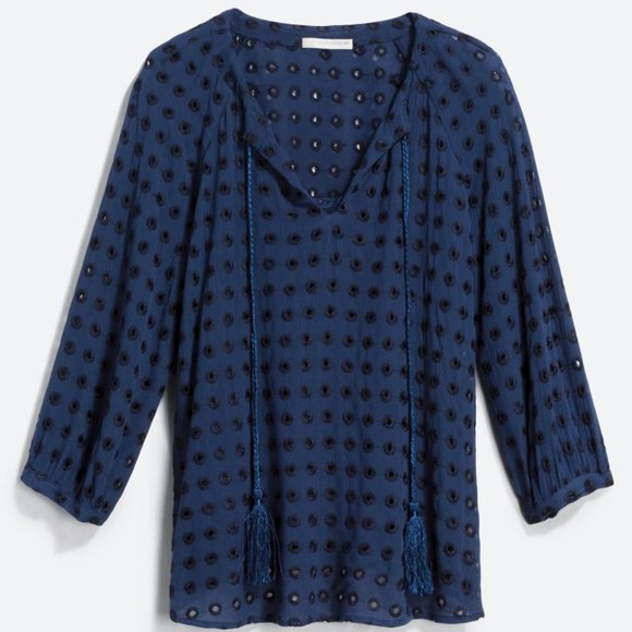 Lavender Brown Tops - Lavender Brown Cedric Eyelet Top Navy Size S
